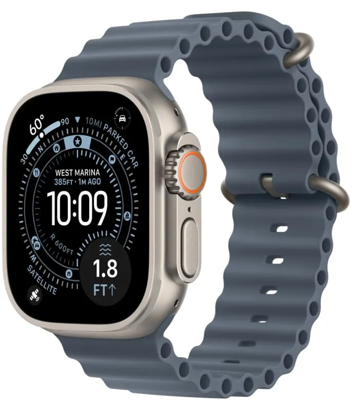 Apple Watch Ultra 3, Natural Titanium, Blue Ocean Band 1 Умные часы Apple Watch Ultra 3, Natural Titanium, Blue Ocean Band — основное фото товара